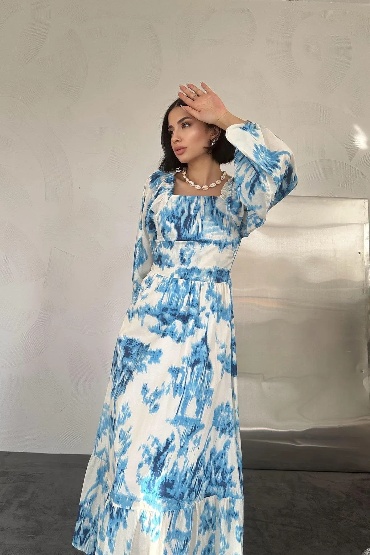 Back Smocked Long Dress - Blue 2*S / 2*M / 2*L