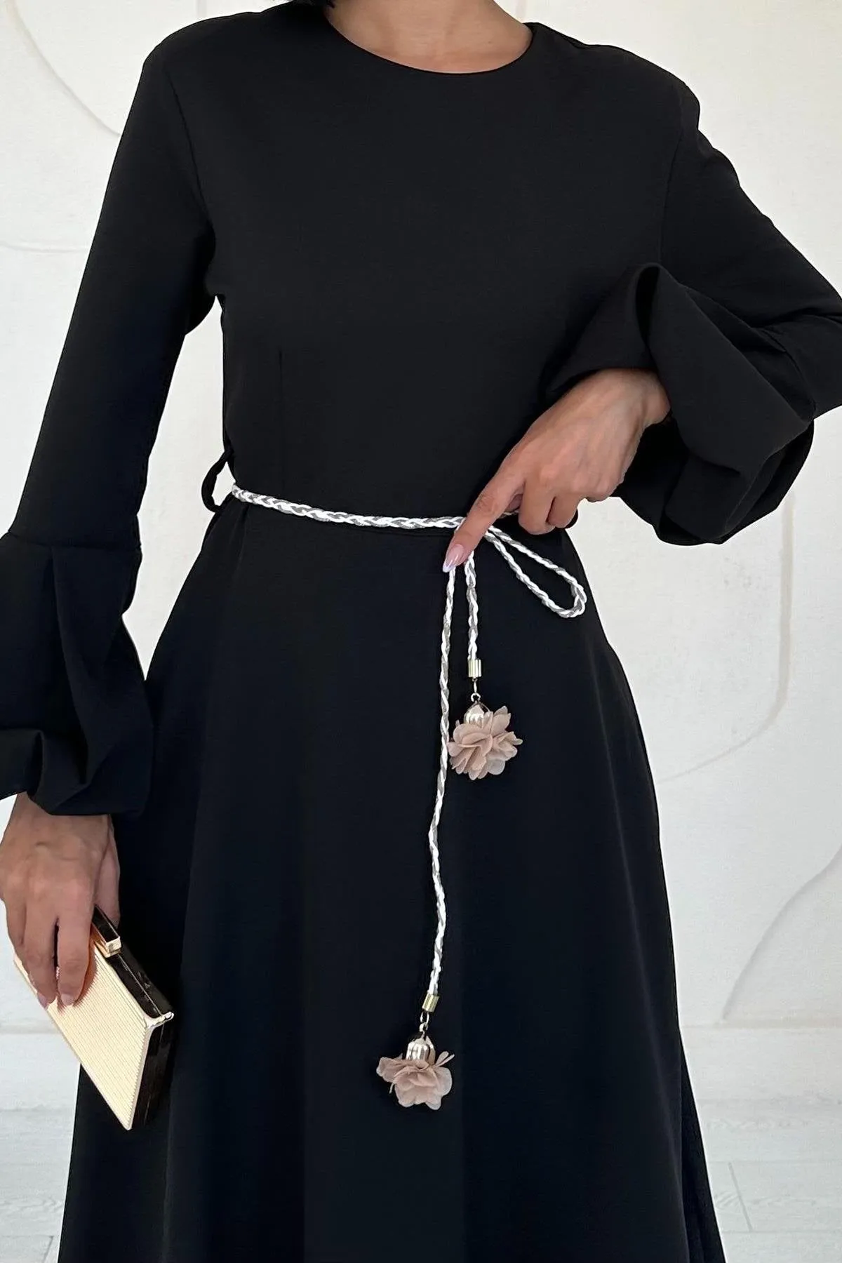 Balloon Sleeve Belted Dress - Black 2*S / 2*M / 2*L