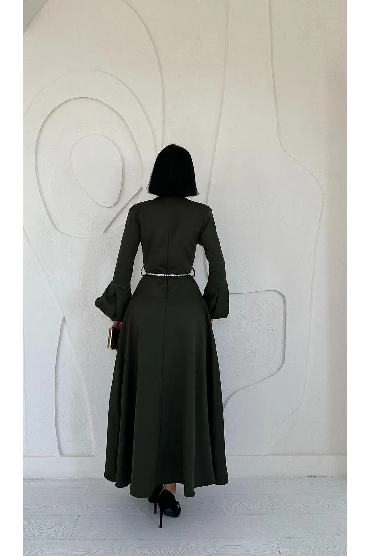 Balloon Sleeve Belted Dress - Khaki 2*S / 2*M / 2*L