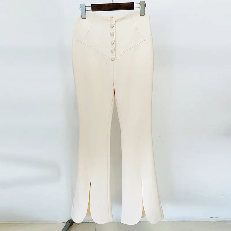 Beautiful Arc Cut Diamond Buckle Heart Shaped Cloth Cover Pant Suit