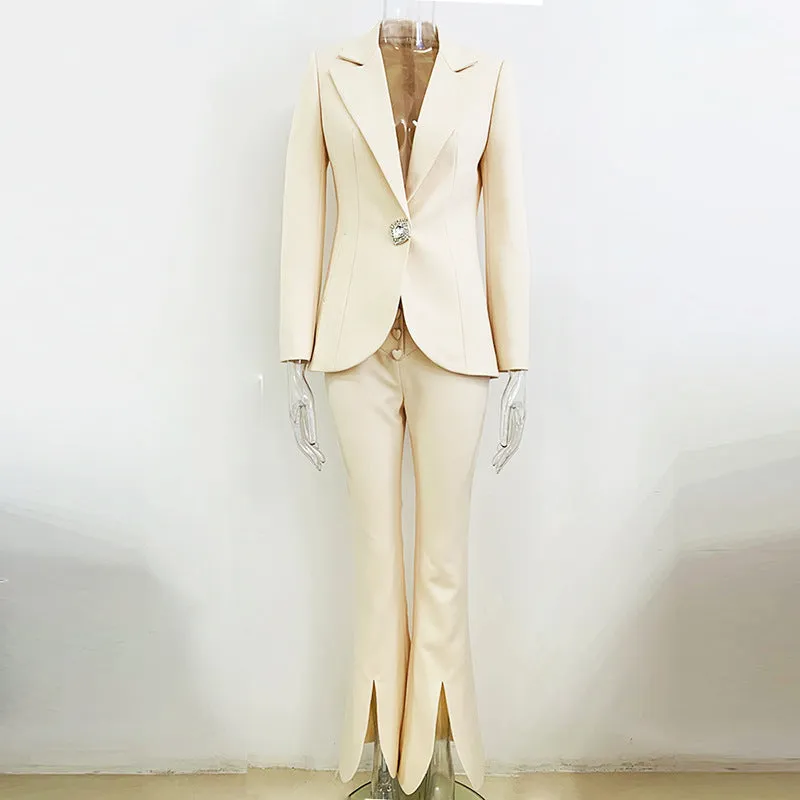 Beautiful Arc Cut Diamond Buckle Heart Shaped Cloth Cover Pant Suit