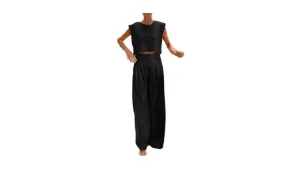 Casual Smooth Vest And Wide Leg Pants Two-Piece Suit