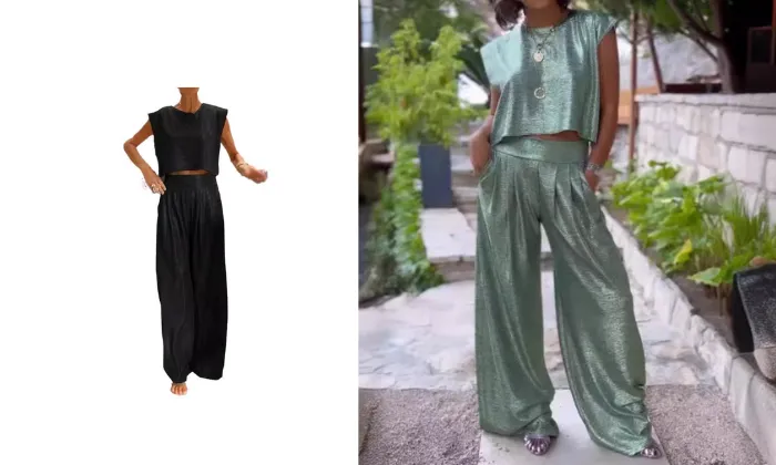 Casual Smooth Vest And Wide Leg Pants Two-Piece Suit