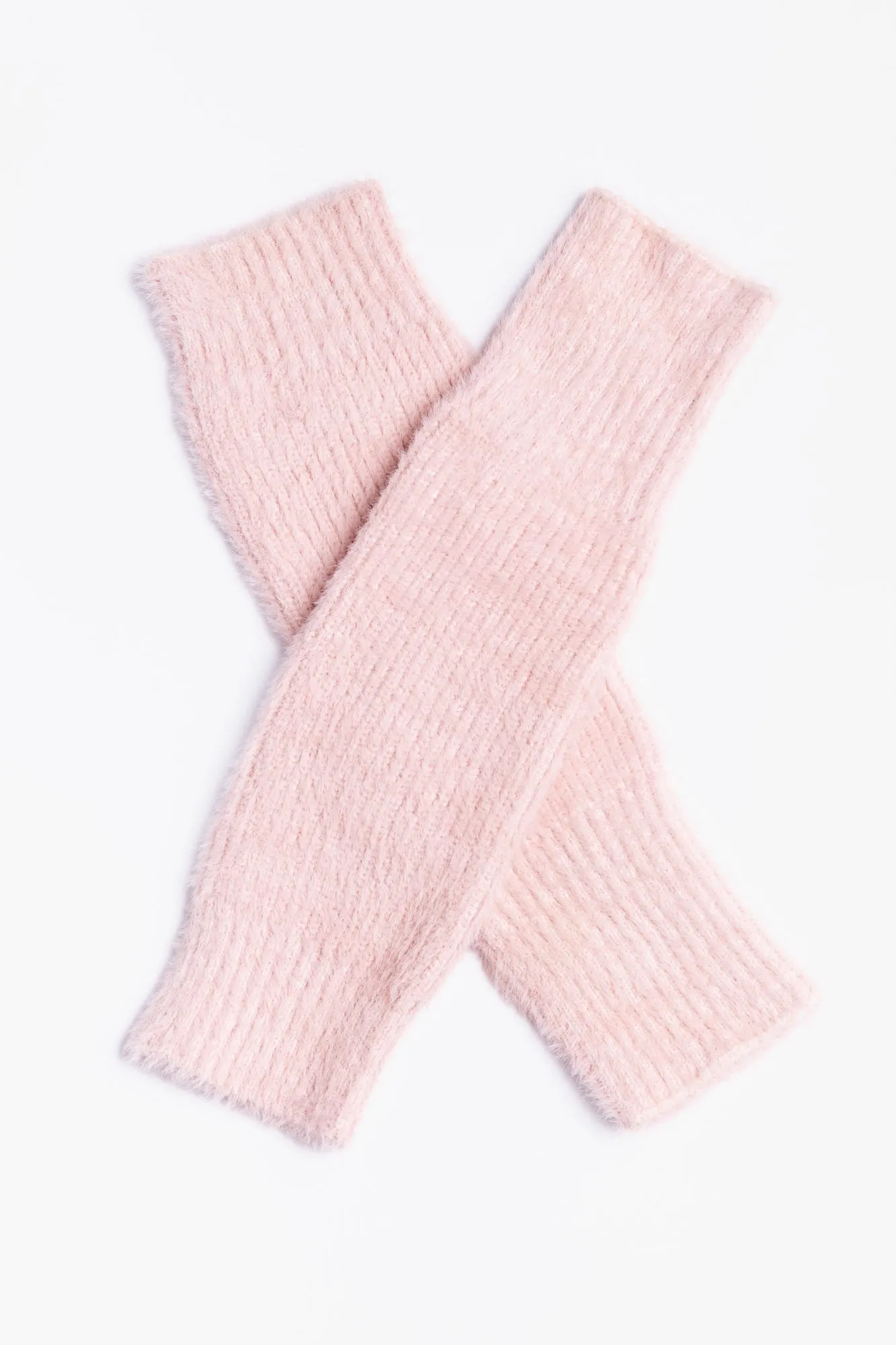 Feather Knit Arm Warmers in Pink Clay