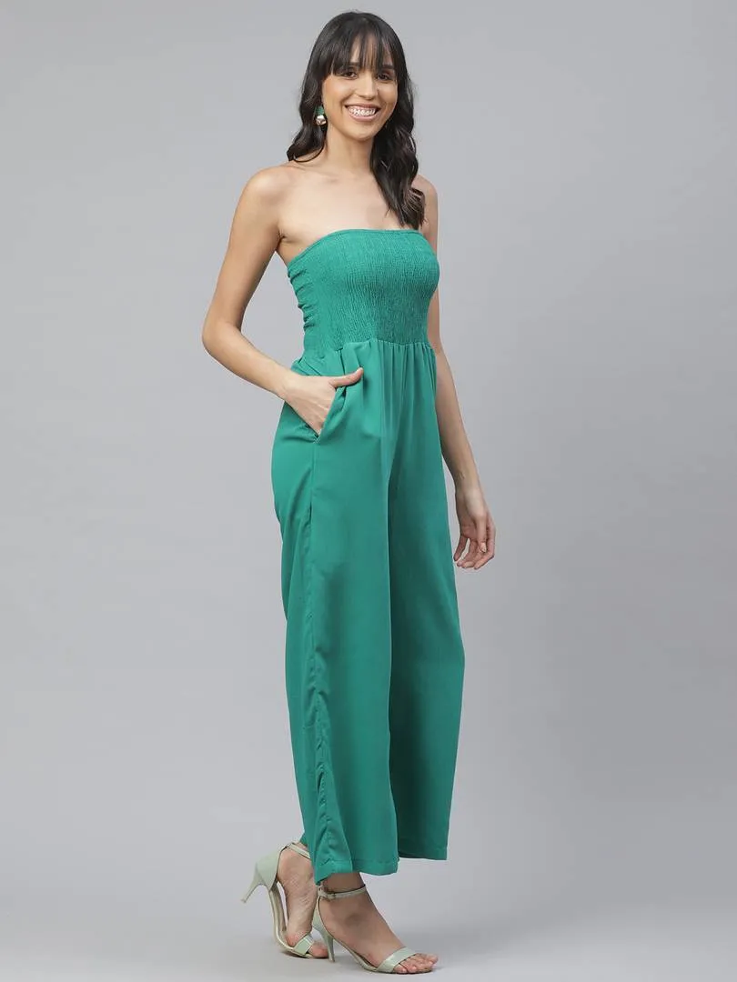 Green Rayon Self Pattern Jumpsuit