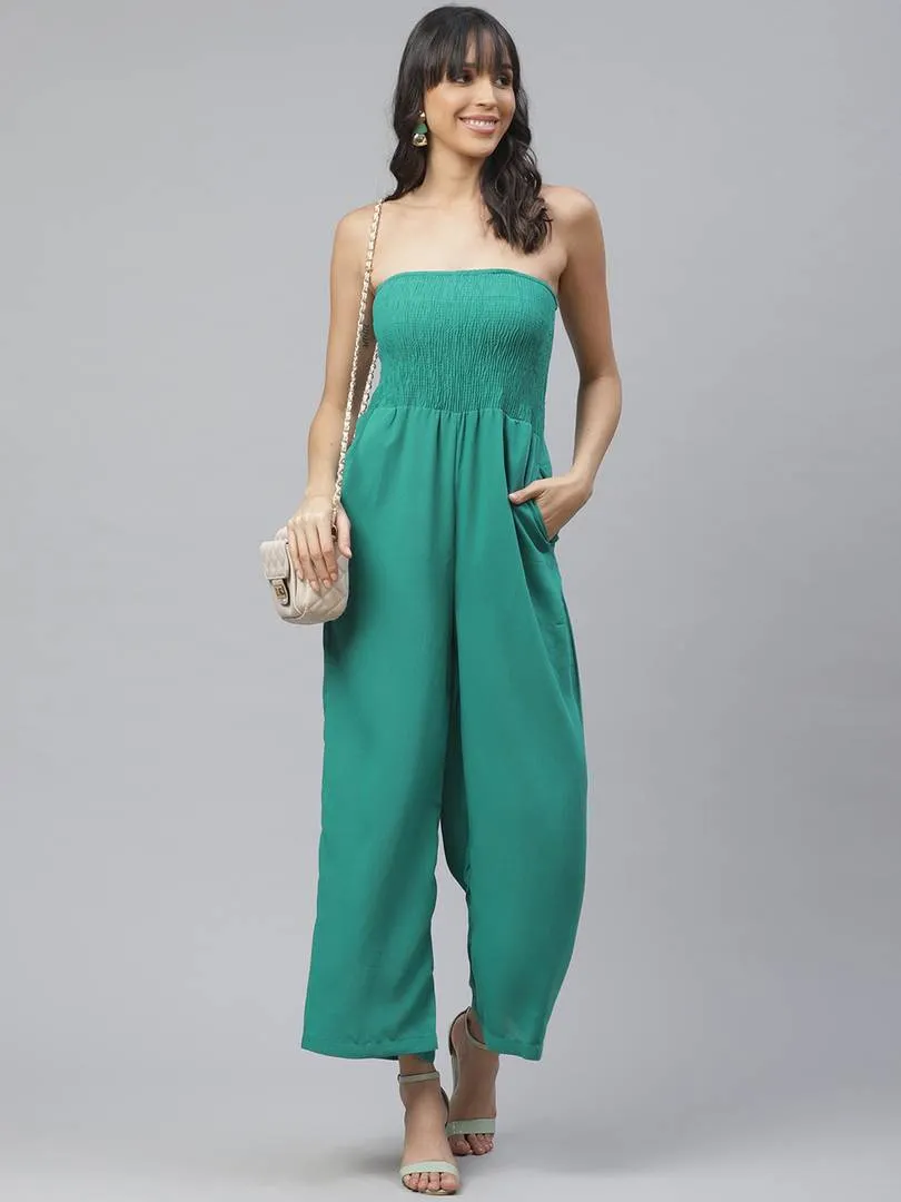 Green Rayon Self Pattern Jumpsuit