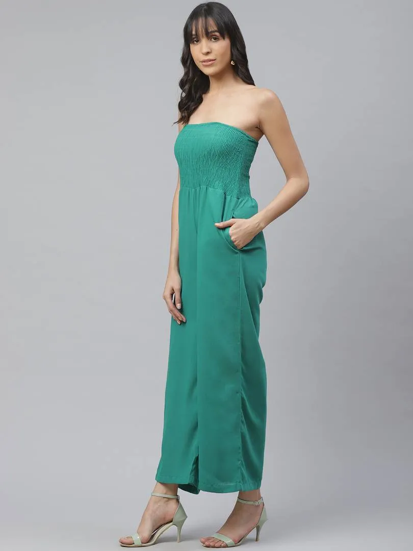 Green Rayon Self Pattern Jumpsuit