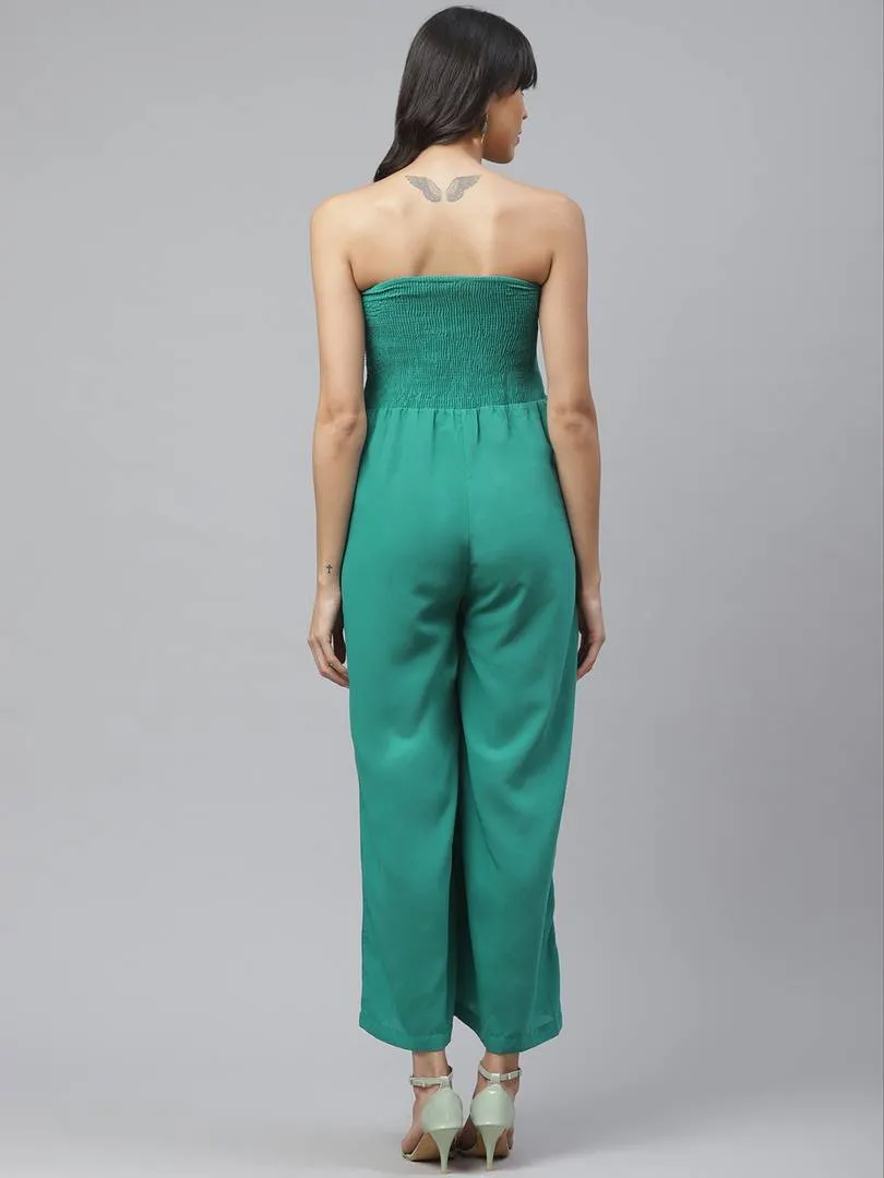 Green Rayon Self Pattern Jumpsuit
