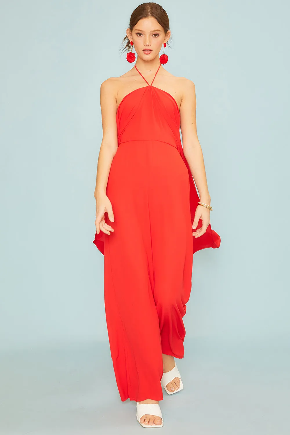 Halter Neck Jumpsuit w/ Draping Overlay