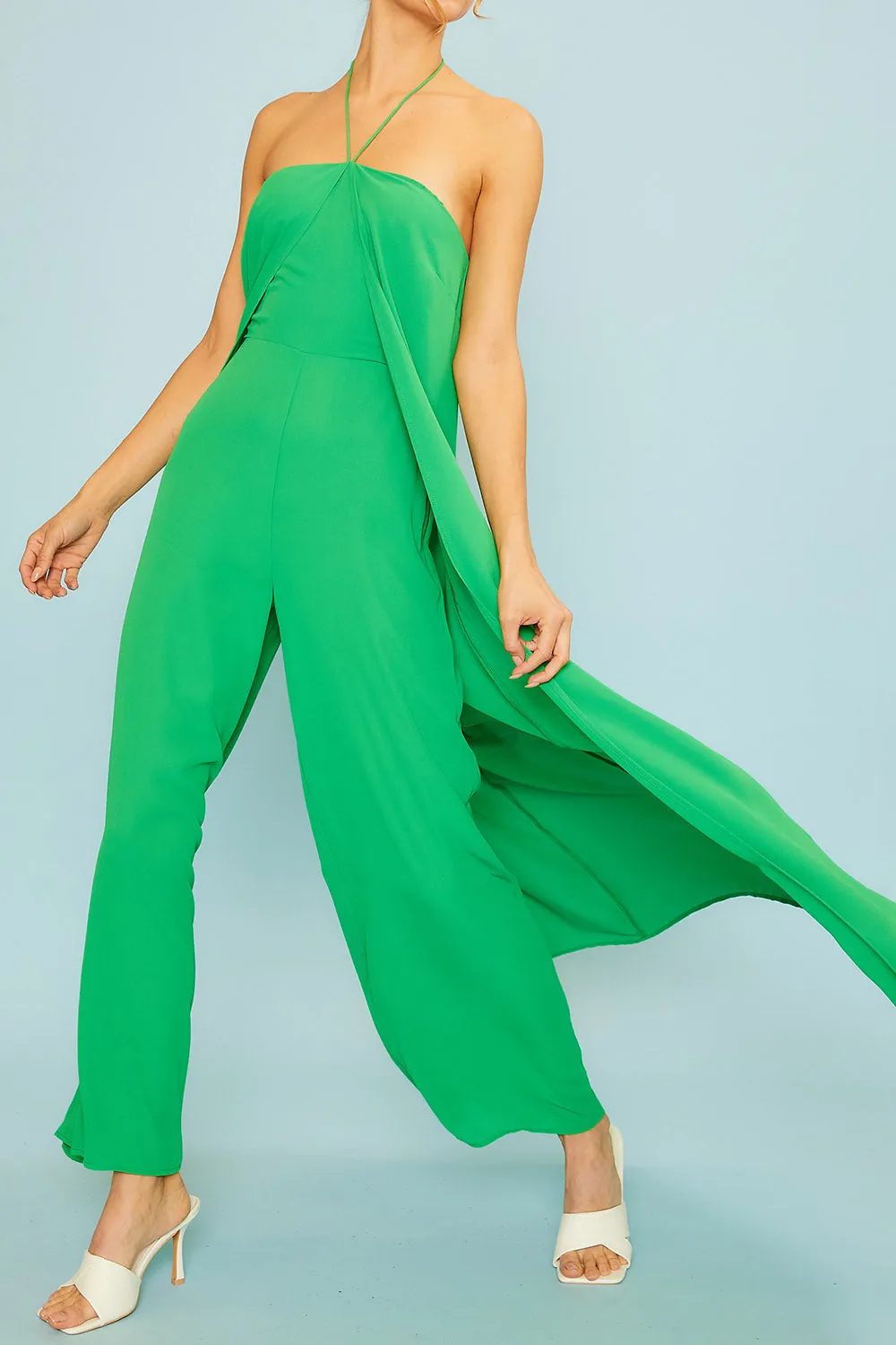 Halter Neck Jumpsuit w/ Draping Overlay