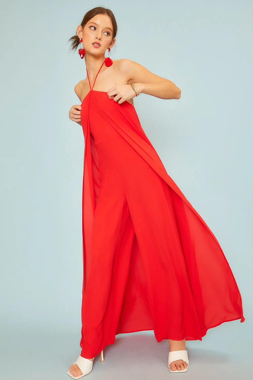 Halter Neck Jumpsuit w/ Draping Overlay