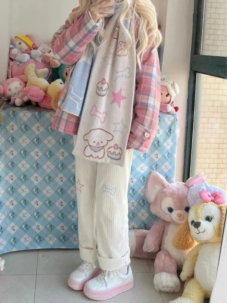 Harajuku Corduroy Pants Women Sweet Cute Wide Leg Pants