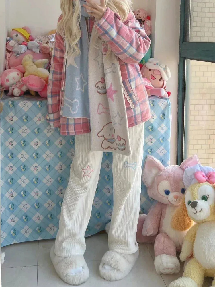 Harajuku Corduroy Pants Women Sweet Cute Wide Leg Pants