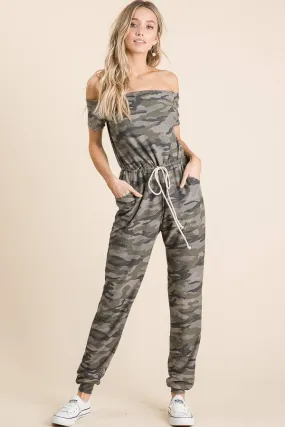 Harper's Camo Off the Shoulder Jumpsuit