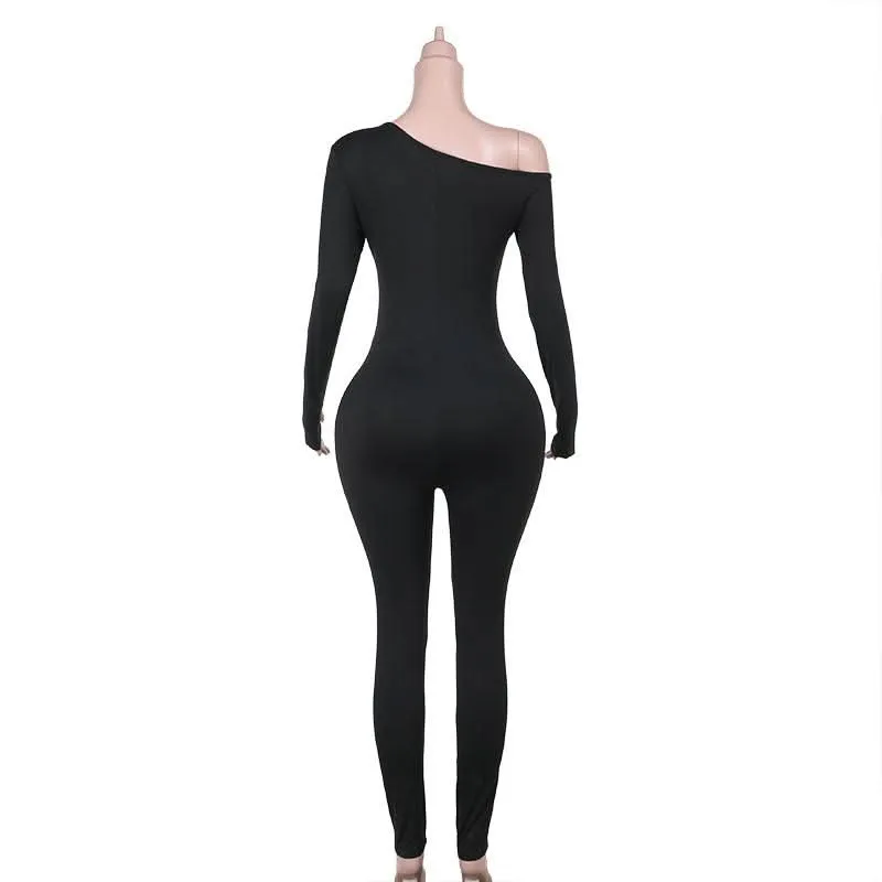 Irregular long sleeve hollow out gloves jumpsuit