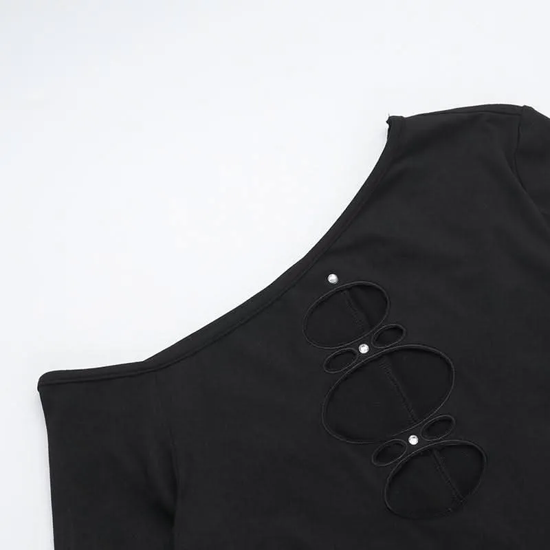 Irregular long sleeve hollow out gloves jumpsuit