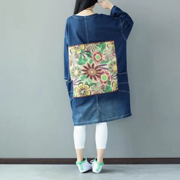Long Denim Jacket with Pockets