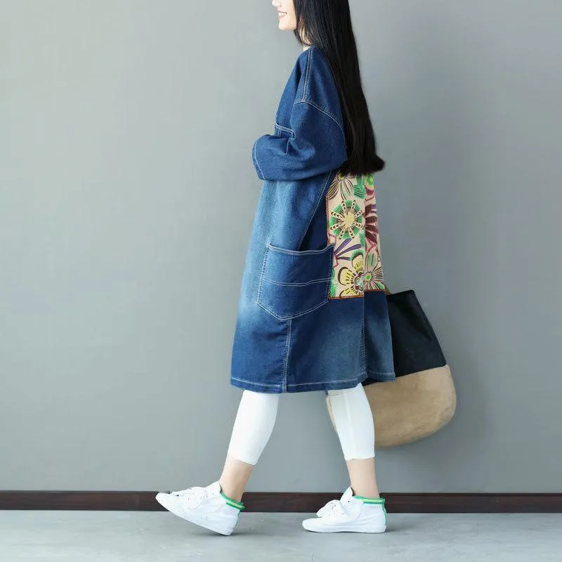 Long Denim Jacket with Pockets