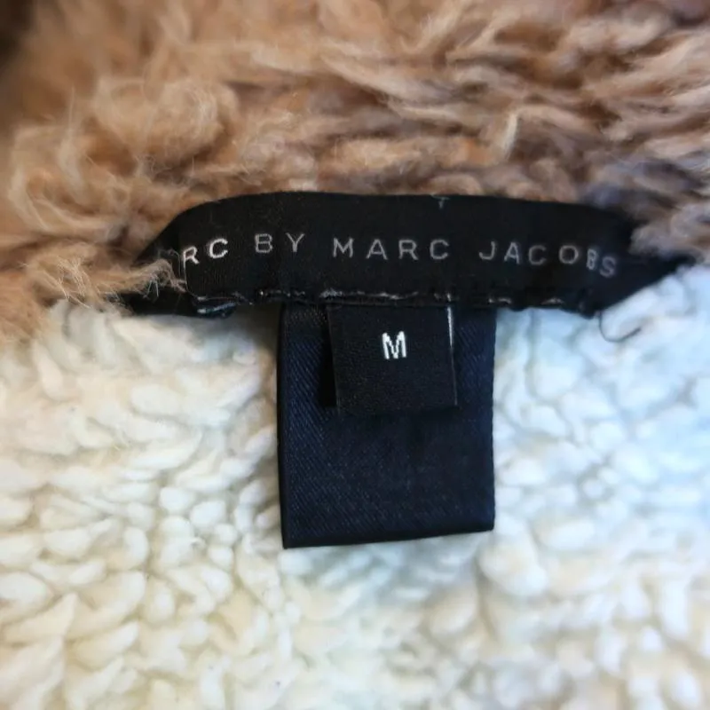 Marc by Marc Jacobs Shearling Lined Hoodie Jacket Cream Cotton Size Medium