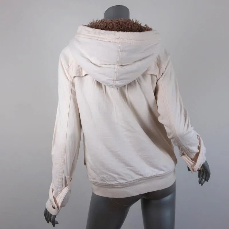 Marc by Marc Jacobs Shearling Lined Hoodie Jacket Cream Cotton Size Medium