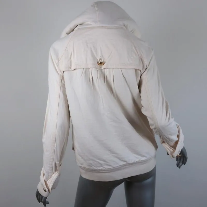 Marc by Marc Jacobs Shearling Lined Hoodie Jacket Cream Cotton Size Medium