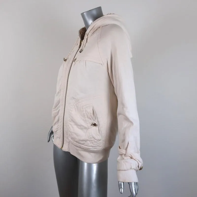Marc by Marc Jacobs Shearling Lined Hoodie Jacket Cream Cotton Size Medium