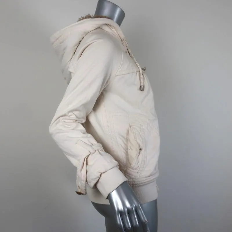 Marc by Marc Jacobs Shearling Lined Hoodie Jacket Cream Cotton Size Medium