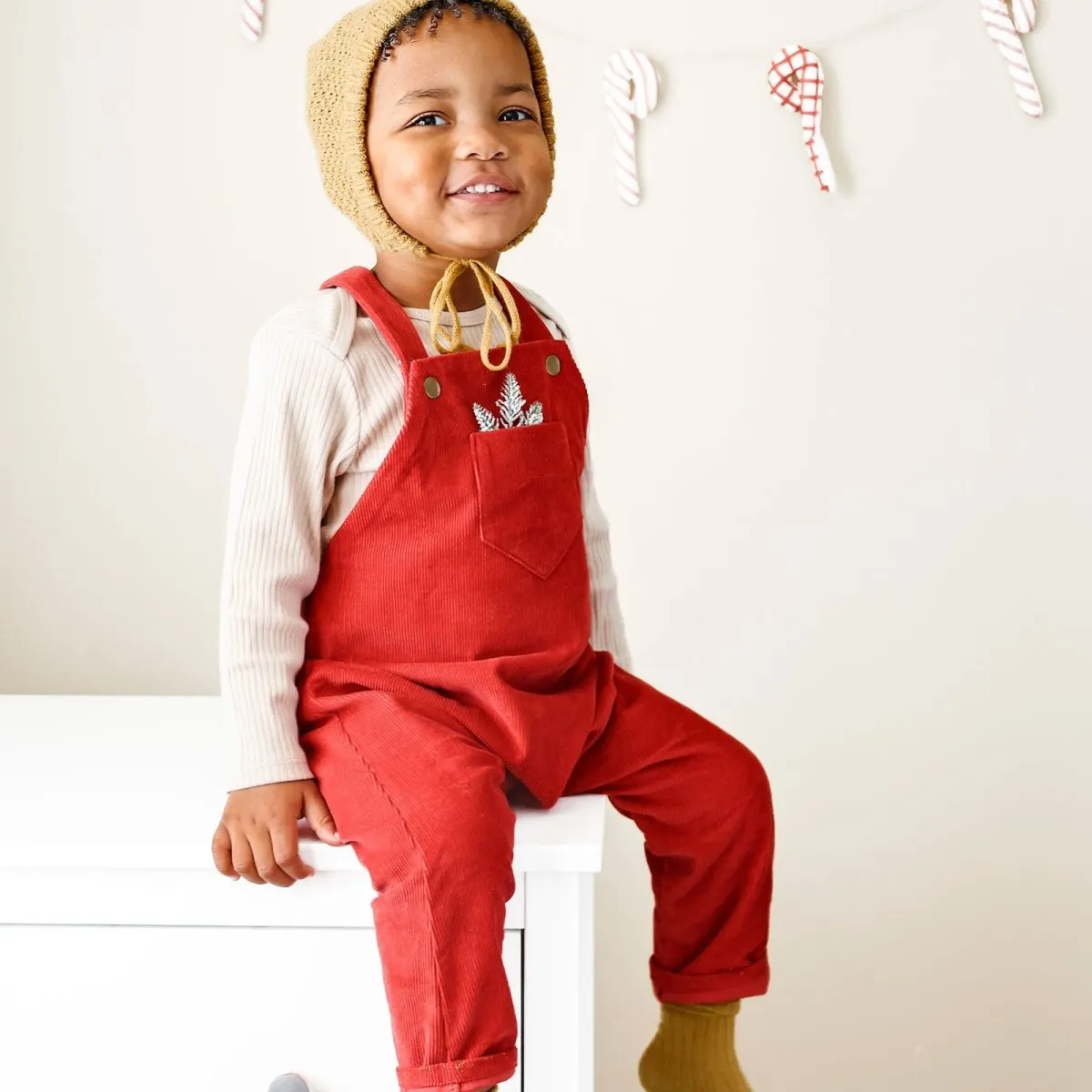 Merry Red Organic Corduroy Overalls