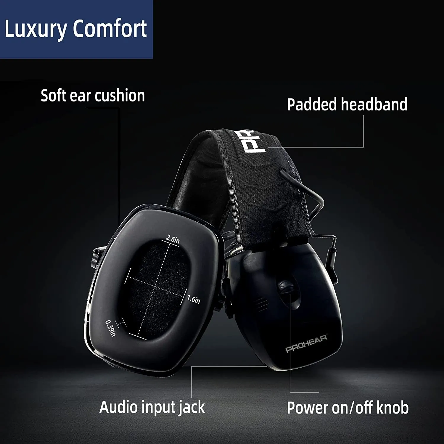 PROHEAR 056 30Db Highest NRR Electronic Ear Protection Muffs, Sound Amplification 4 Times Noise Reduction Hearing Protector Earmuffs- Black