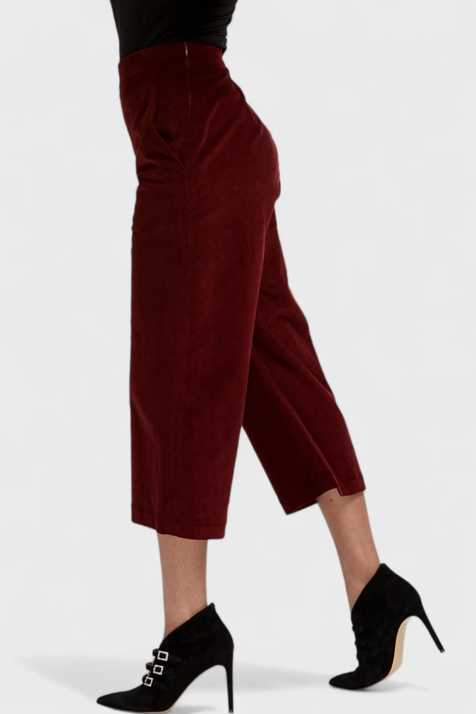 Sistine Burgundy Micro Cord Cropped Pants