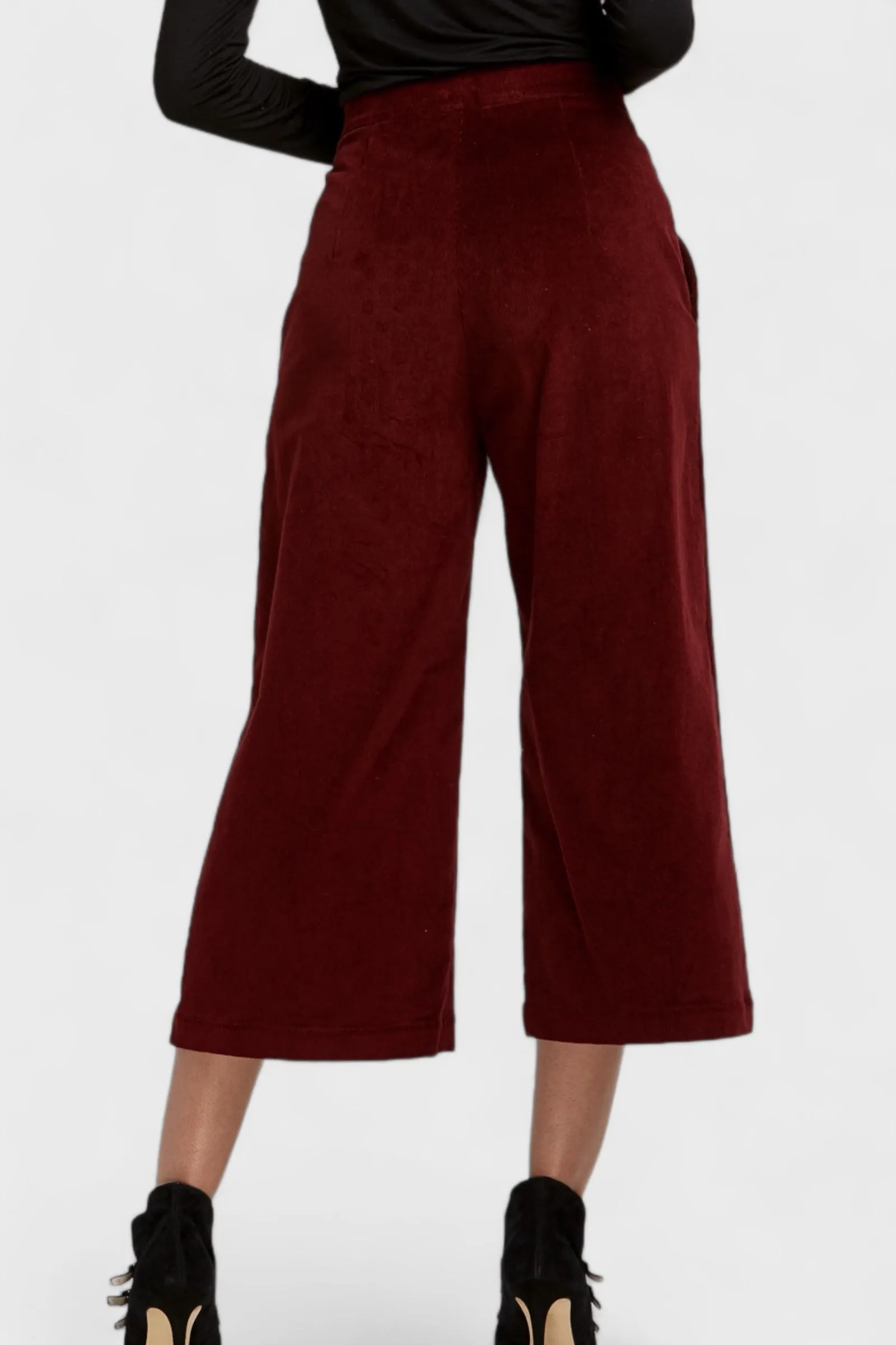 Sistine Burgundy Micro Cord Cropped Pants