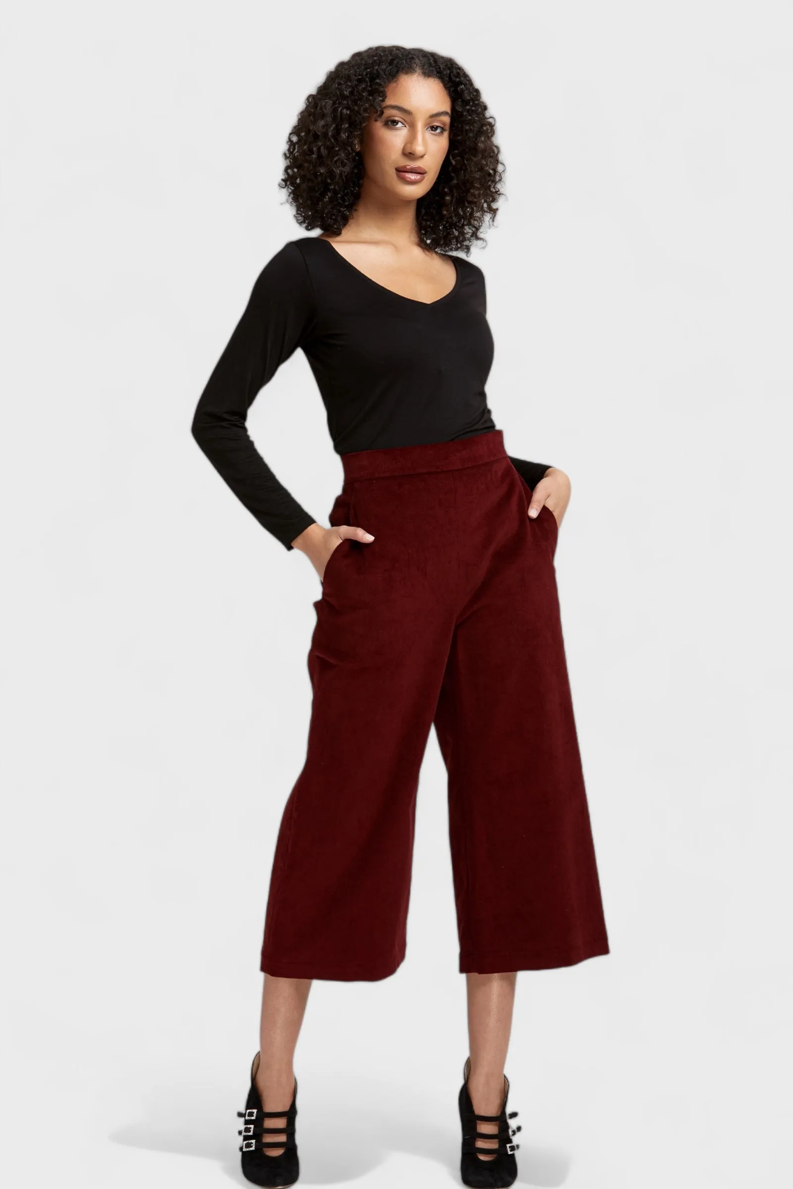 Sistine Burgundy Micro Cord Cropped Pants