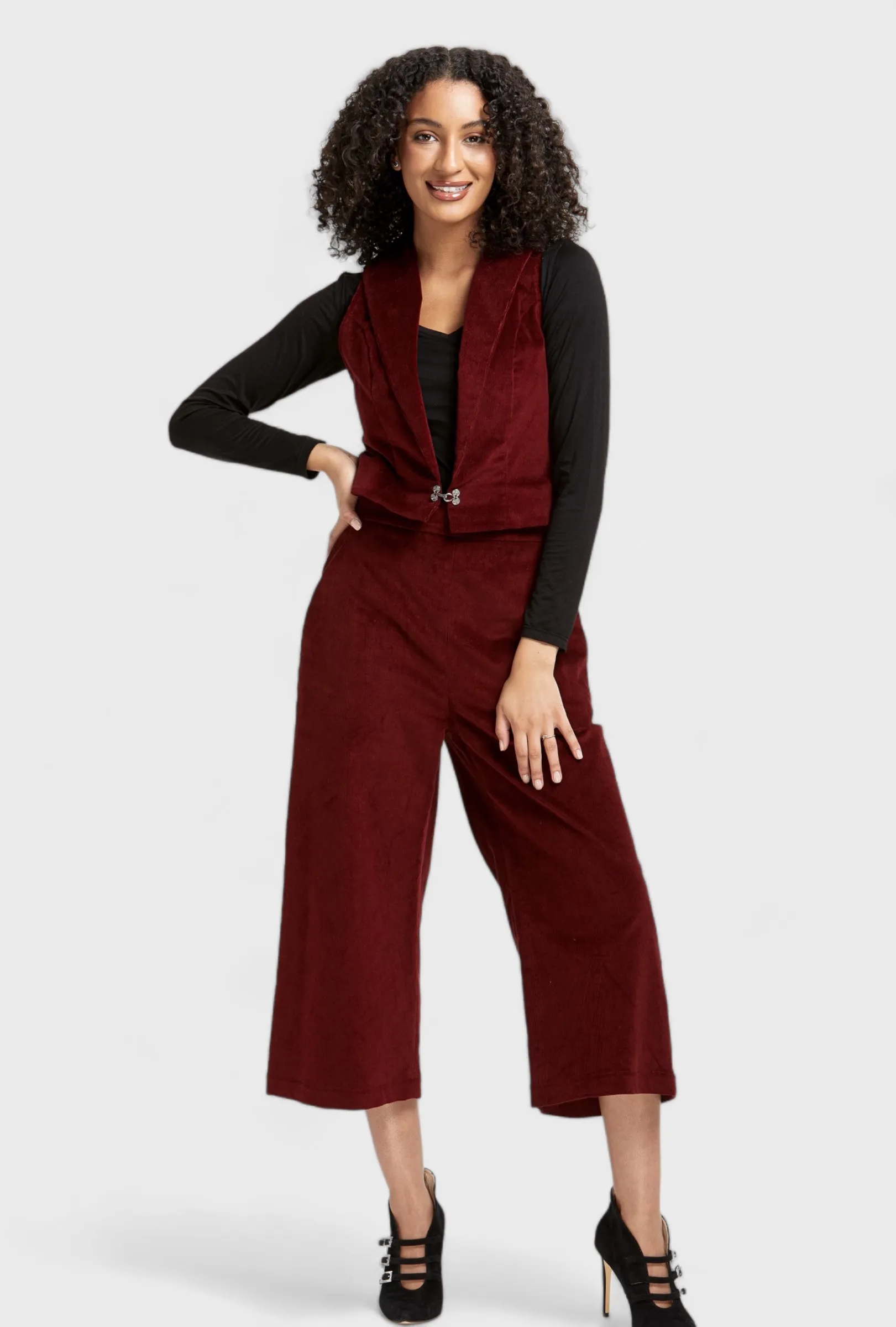 Sistine Burgundy Micro Cord Cropped Pants