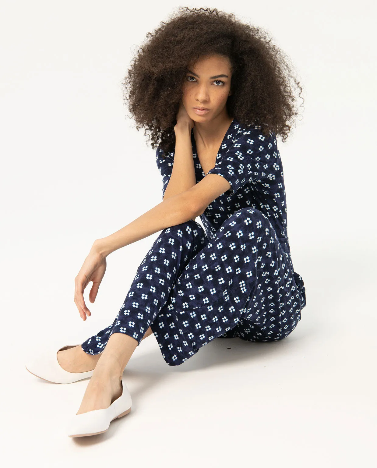 Surkana crossover neckline jumpsuit navy blue