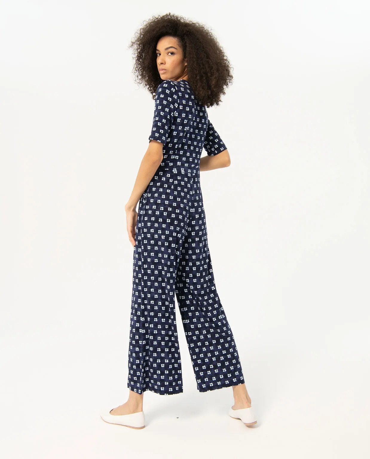 Surkana crossover neckline jumpsuit navy blue