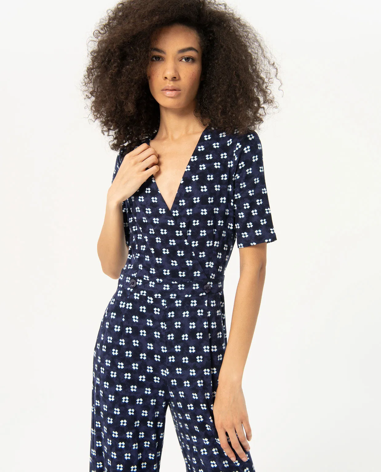 Surkana crossover neckline jumpsuit navy blue