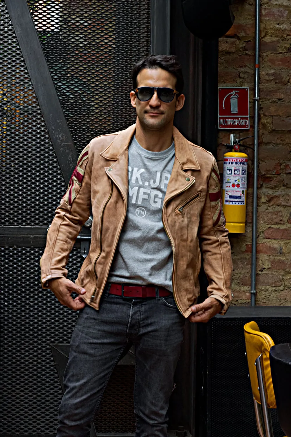 UNION JACK Leather Jacket in Stone Washed British Flag Cafe Racer- Limited Ed