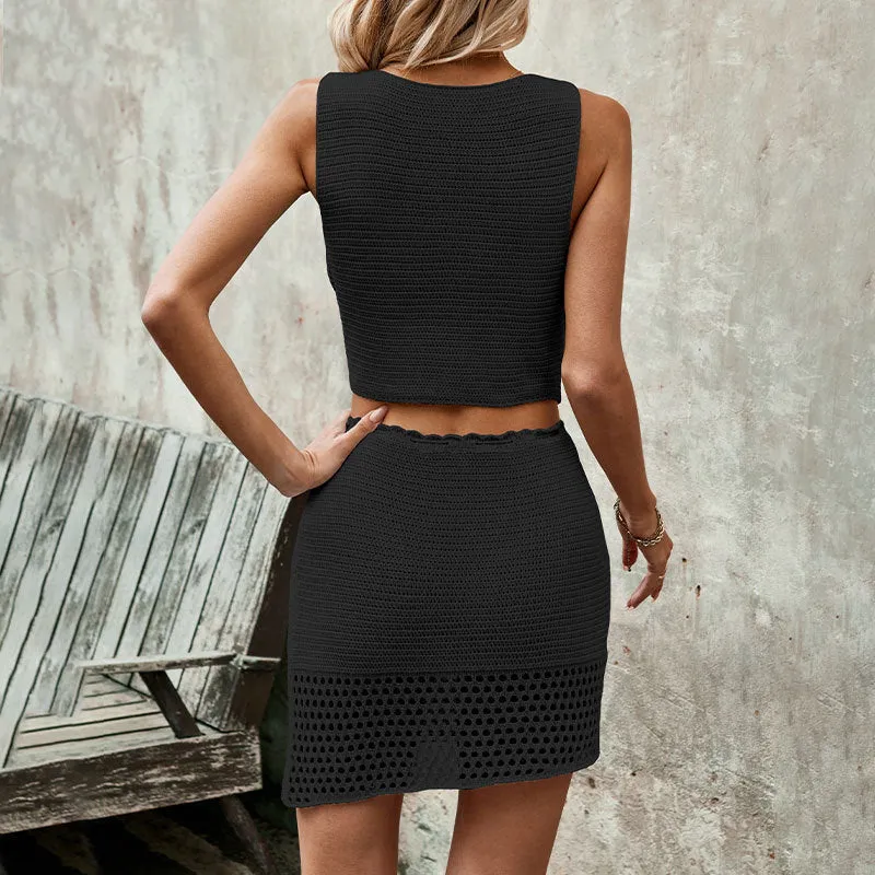 V-neck Vest Skirt Knitted Suit