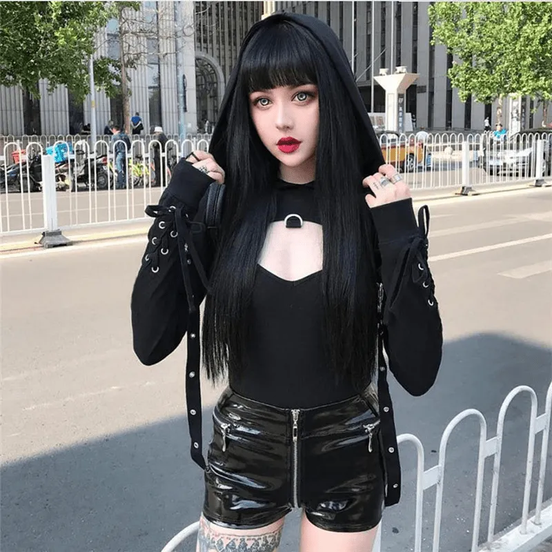 WLS Dark Buttonhole Straps Cropped Hoodie