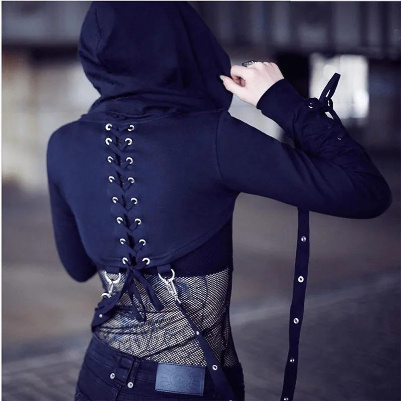 WLS Dark Buttonhole Straps Cropped Hoodie